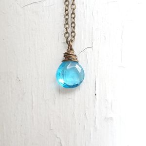 Wire wrapped blue glass necklace vintage chain
